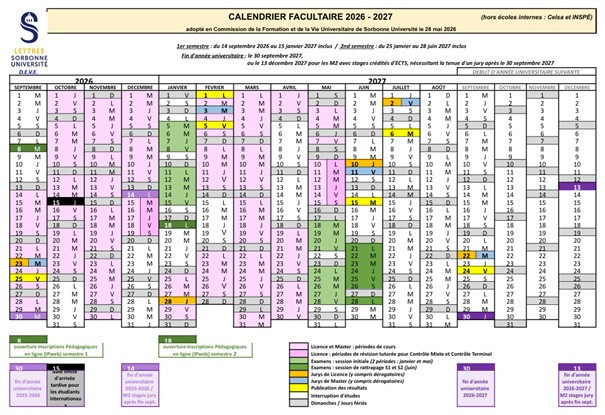 Calendrier facultaire 2026/2027